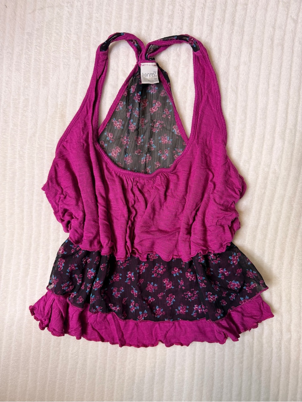 Kirra Floral Ruffle Tiered Tank Top Fuchsia Pink Medium